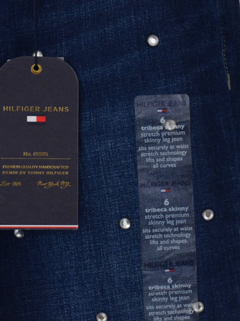 NWT Tommy Hilfiger Tribecca Skinny Jeans Sz 6 Stretch Rhinestone Bling Denim Y2K - Picture 9 of 11